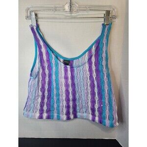Wild Fable Women's Openwork Swing Crop Tank Top Sheer Crochet Size Small Purple